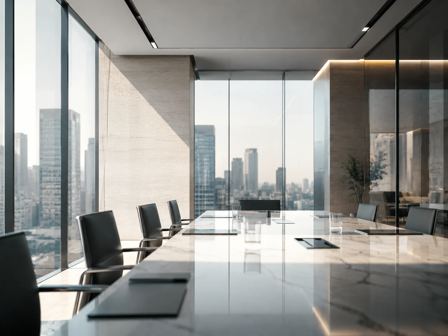 Sala de reuniões executiva com vista para a cidade